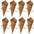 Set mit 8 rustikalen Kraftpapier-Hochzeitskonfetti-Tüten mit Juteschnur-Schleifen - Kombi-Set (447#) / 30 Blätter + Aufkleber + Seil / Kraftfarbe