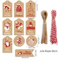 100pcs Kraft paper Christmas gift tags set with various festive patterns and twine - S869 Style / 100 Tags + 50 Hemp Ropes + 50 Red and White Ropes