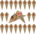 Braune Kraftpapier-Hochzeitskonfetti-Tüten mit blauer Blume und handgemachtem Etikett - Kombi-Set (448#) / 30 Blätter + Aufkleber + 30 Calla-Lilien / Kraftfarbe