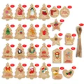 Set of 48 kraft paper Christmas gift tags with various festive holiday designs. - S870 Style / 50 Tags + 50 Hemp Ropes