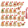 48-piece Christmas kraft paper tags with various festive designs and red cotton string - S870 Style / 50 Tags + 50 Red and White Ropes