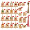 Set of 48 Christmas kraft paper gift tags with twine for tree decorations and wrapping. - S870 Style / 100 Tags + 50 Hemp Ropes + 50 Red and White Ropes