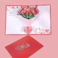 Creative 3D pop-up flower bouquet greeting card with intricate paper carving - 3D - Tulip (S608) / Envelope Included
