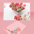 Creative 3D pop-up greeting card featuring a beautiful pink carnation bouquet paper carving - 3D - Carnation (S608) / Envelope Included