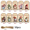 Set of 50 kraft paper Christmas gift tags with gnome designs and jute twine - Christmas Gnome Tag (s885) / 50 Pieces/Pack (Includes Natural Hemp Rope)
