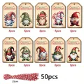 Set of 50 festive Christmas gnome kraft paper gift tags with red and white cotton twine bundle - Christmas Gnome Tag (s885) / 50 Pieces/Pack (Includes Red and White Rope)