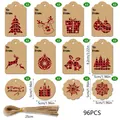 Set of 96 Christmas kraft paper gift tags with red plaid reindeer and tree designs - Red and Black Plaid Christmas Tag (S889) / 96 Pieces/Pack (Includes Natural Hemp Rope)