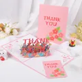 Elegant 3D pop-up thank you greeting card featuring pink floral paper sculpture design - Pink Thank You 3D Card (S644) / Envelope Included