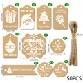 50pcs kraft paper Christmas gift tags with various shapes and jute twine for holiday decor - White Print Christmas Tag (S892) / 50 Pieces/Pack (Includes Natural Hemp Rope)