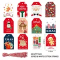 48-piece Christmas gift tag set with 12 designs and red-white cotton twine decorations - s586 (Original) Style / 48 Tags + 50 Red White Ropes