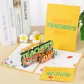 Handmade 3D pop-up Happy Teacher's Day greeting card featuring yellow floral paper carving - Yellow Teacher's Day 3D Card (S649) / Envelope Included