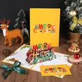Exquisite 3D pop-up Christmas greeting card with festive scenery and matching envelopes - Christmas 3D - Yellow (S651) / Envelope Included