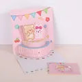 Handcrafted creative 3D pop-up birthday card featuring cute bear rabbit cake design - Birthday 3D - Pink (S609) / Envelope Included