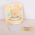 Creative 3D pop-up birthday greeting card featuring a cute bear and paper-cut cake - Birthday 3D - Yellow (S609) / Envelope Included
