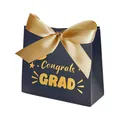 Zwarte afstudeer geschenkdoos met gouden lint en Congrats GRAD goudfolie belettering - S943 Afstudeer Cadeautas / Zwart + Goud Lint