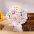 Biglietto d'auguri a bouquet di fiori fai-da-te fatto a mano con fiocco in pizzo - Bouquet Viola (s626) / Include Sacchetto Regalo e Luci LED / Viola