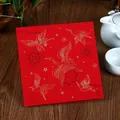 Biglietto d'auguri rosso tradizionale con eleganti illustrazioni di gru in lamina d'oro fine. - Gru (s516#仙鹤)