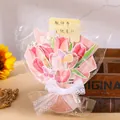 Kit fai-da-te per biglietto d'auguri bouquet di tulipani rosa con fiocco in pizzo - Tulipano (s626) / Include Sacchetto Regalo e Luci LED / Rosa