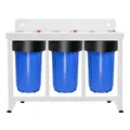 Système de filtration d'eau bleu à trois étapes avec support métallique blanc pour camping-car - Bleu Filtration à 3 Étapes
