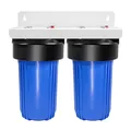 Système de filtration d'eau à deux étapes de 10 pouces avec boîtiers bleus et support - Bleu Double Étage / 10"