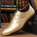 Macro detail view of luxury gold pointed-toe Derby shoes with metallic crinkle finish - 39 / Gold
