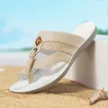 High-end men's printed flip-flop sandals with soft anti-slip soles for summer outdoor wear - 39 / White