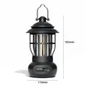 Retro black camping lantern USB rechargeable with 185mm height and 110mm width dimensions - Upgraded L792 (Black) / Black