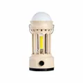 Retro portable LED camping lantern in beige finish with metal handle and white dome - 101.6*211mm / L900B Ambient White Battery