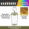 Portable LED camping cup light with 1.5m star string lights, olive green finish - Pine Green Cup Light + 1.5m Star String