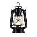 Vintage zwarte LED-campinglantaarn met warm licht en stevig handvat aan de bovenkant. - Klein (L244) / Oplaadbaar model / Zwart