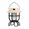 Vintage-style solar LED camping lantern with metal handle for outdoor tent and hiking - Model L905 (Solar + Type-C) / Off White