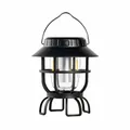 Portable solar powered LED camping lantern with metal handle and black protective cage - Model L905 (Solar + Type-C) / Black