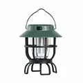 Vintage-style solar powered camping lantern with forest green top and black frame - Model L905 (Solar + Type-C) / Green