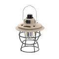 Vintage khaki LED camping lantern with black metal cage and rechargeable USB port - 1200mAh Iron Base Style (L794) / Luxury White