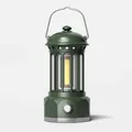 Veilleuse portable vert foncé style colonne romaine avec LED COB et poignée métal - Grand Modèle à Piles Vert