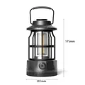 Black retro LED camping lantern with dimension markings 101mm width 175mm height - L801B Black (Battery Powered) 101*175mm
