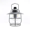 Retro silver outdoor camping lantern with LED rechargeable bulb and black wire cage - L797B Large / 203*212mm / Quiet Grey