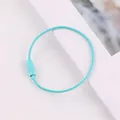 Close-up detail of a turquoise color coated steel wire loop with a textured screw lock connector - Lake Blue