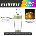 Waterproof olive green LED camping cup light with a 3m warm white copper wire string light - Pine Green Cup Light + 3m Copper Warm Light