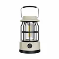 Beige vintage solar LED camping lantern with black handle and metal safety cage - Model L901BR (Solar + Type-C) / 100x164.5mm / Off White