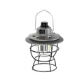 Vintage silver LED camping lantern with black protective cage and USB charging port - Quiet Gray (L795)