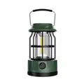 Portable solar powered green vintage style camping lantern with metal protective cage - Model L901BR (Solar + Type-C) / 100x164.5mm / Green