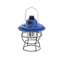 Portable blue retro LED camping lantern with black wire cage and USB charging port - Navy Blue (L795)