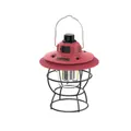 Red vintage rechargeable LED camping lantern with black protective metal cage for outdoors - Carmine Red (L795)