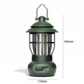 Lanterne de camping LED vintage vert armée rechargeable, dimensions 185mm x 110mm - L792 Améliorée (À Piles) / 110*185mm / Vert Militaire