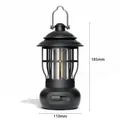 Lanterne de camping LED rétro noire, dimensions de 185 mm de haut et 110 mm de large - L792 Améliorée (À Piles) / 110*185mm / Noir