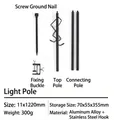 Faltbare Aluminium-Campinglampenstange inklusive Erdnagel und Staumaßen für Outdoor - 1,22m Upgrade Lichtständer / Dreiteiliges Falten / Schwarz