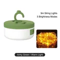 Army green portable LED camping lantern with 9m warm dimmable string light - L907 (9m String) / Army Green (Warm Light String)