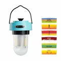 Rechargeable retro LED camping lantern with stepless dimming in cyan and black finish. - Sticker Set / Rechargeable / Blue