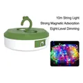 Portable army green LED camping lantern with built-in 10m colorful RGB string light - L908 (10m String) / Army Green (Magnetic-Multicolor)